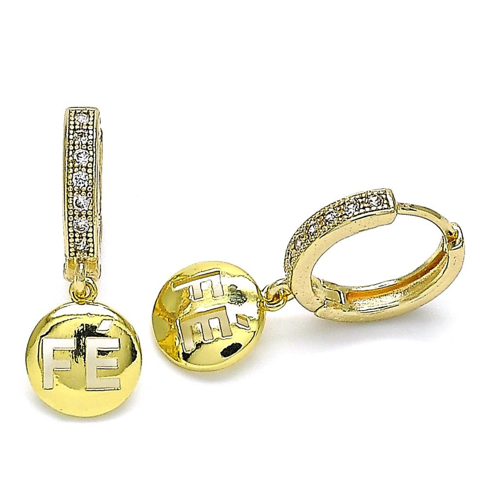 Gold Filled Huggie Hoop Earrings Love Design With White Micro Pave Polished Finish Golden Tone