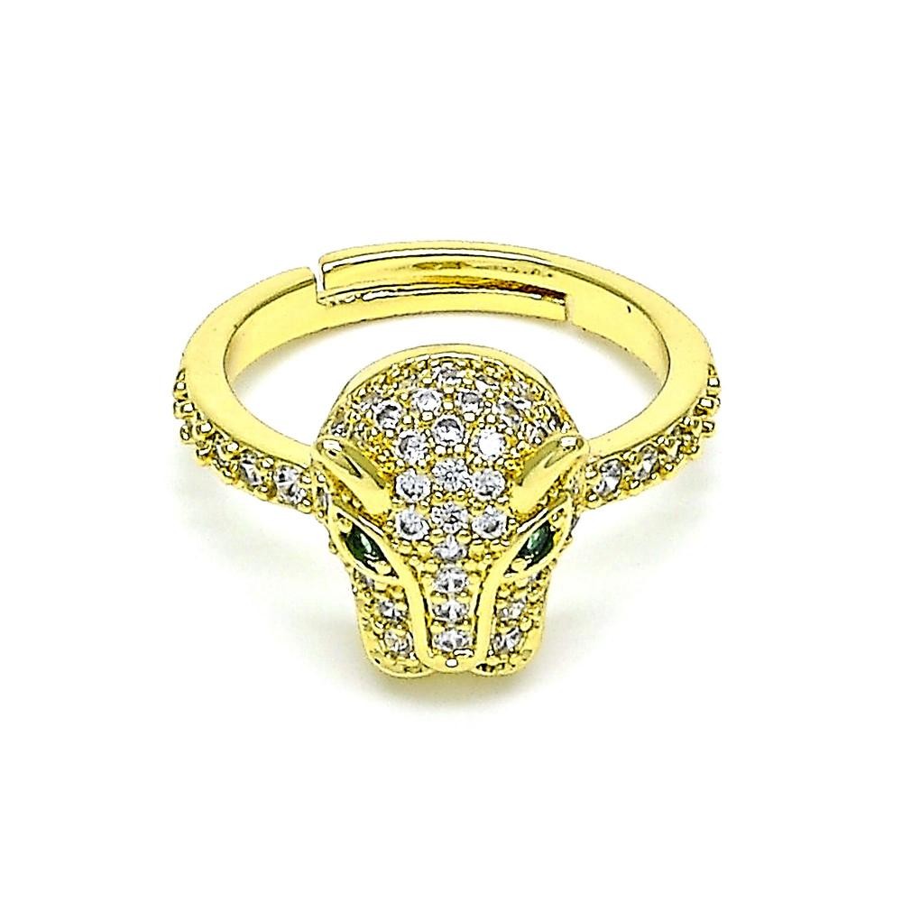 Gold Filled Multi Stone Ring With Green Cubic Zirconia and White Micro Pave Polished Finish Golden Tone