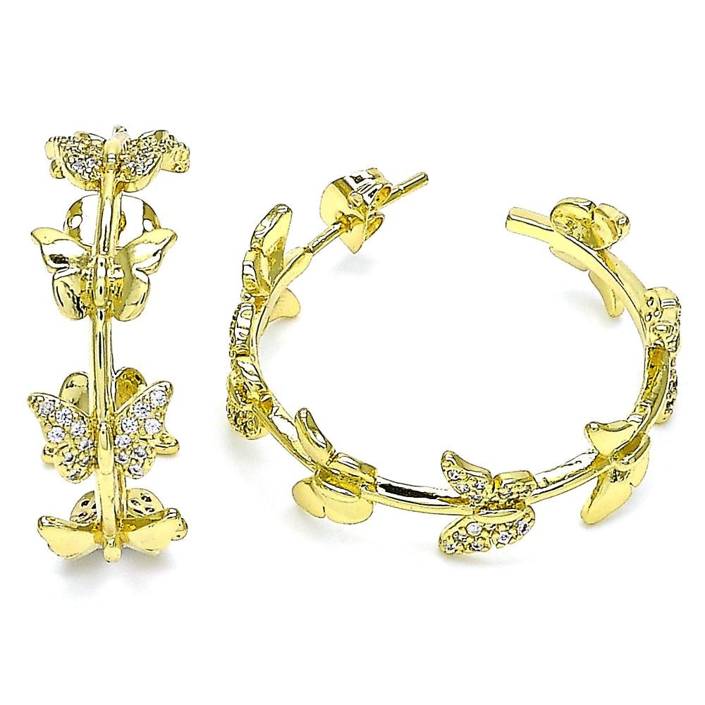 Gold Filled Stud Earrings Butterfly Design With White Micro Pave Polished Finish Golden Tone