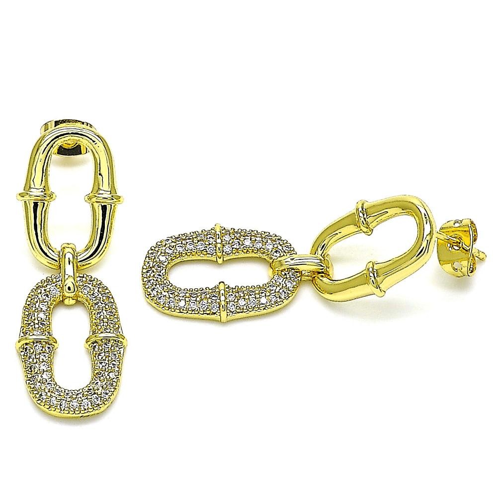 Gold Filled Stud Drop Earrings With White Micro Pave Polished Finish Golden Tone