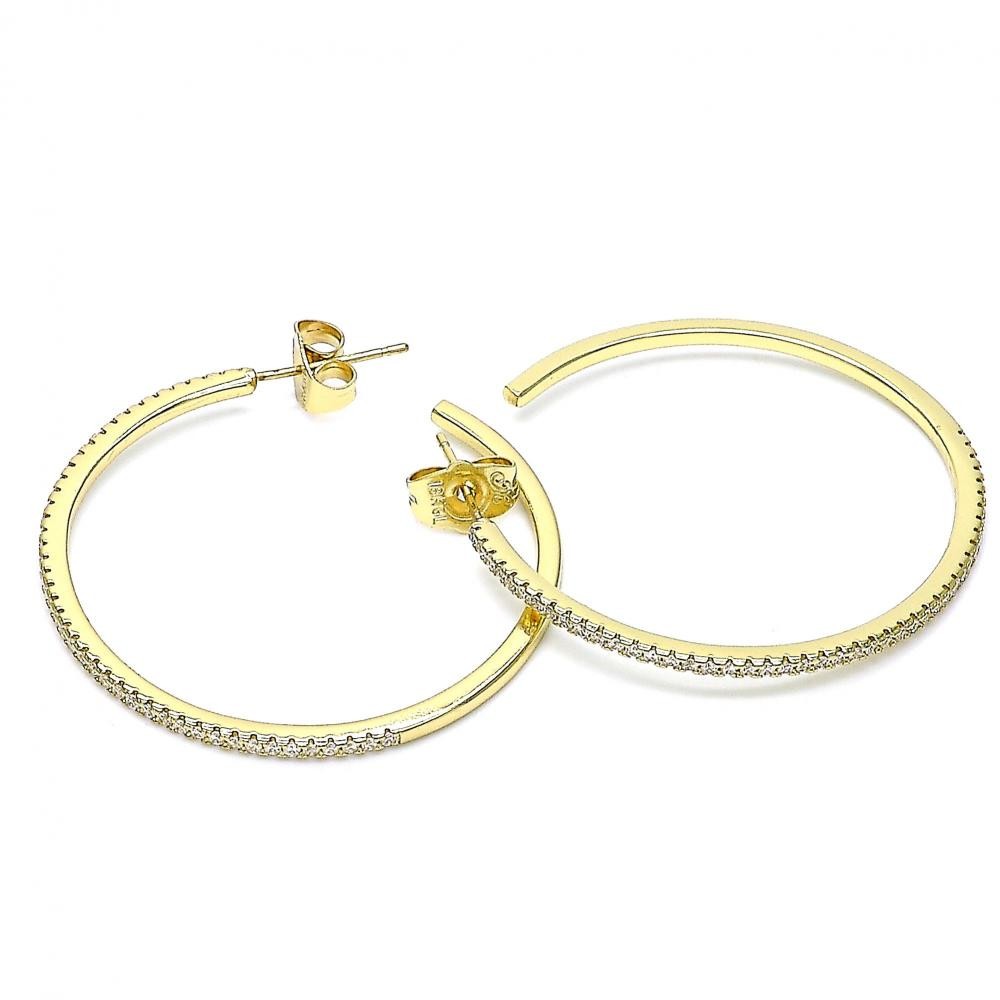 Gold Filled Hoop Earrings With White Micro Pave Polished Finish Golden Tone