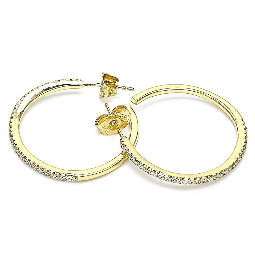 Gold Filled Hoop Earrings With White Micro Pave Polished Finish Golden Tone