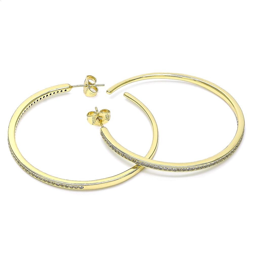 Gold Filled Hoop Earrings With White Micro Pave Polished Finish Golden Tone
