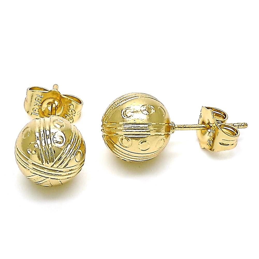 Gold Filled Stud Earrings Diamond Cutting Finish Golden Tone