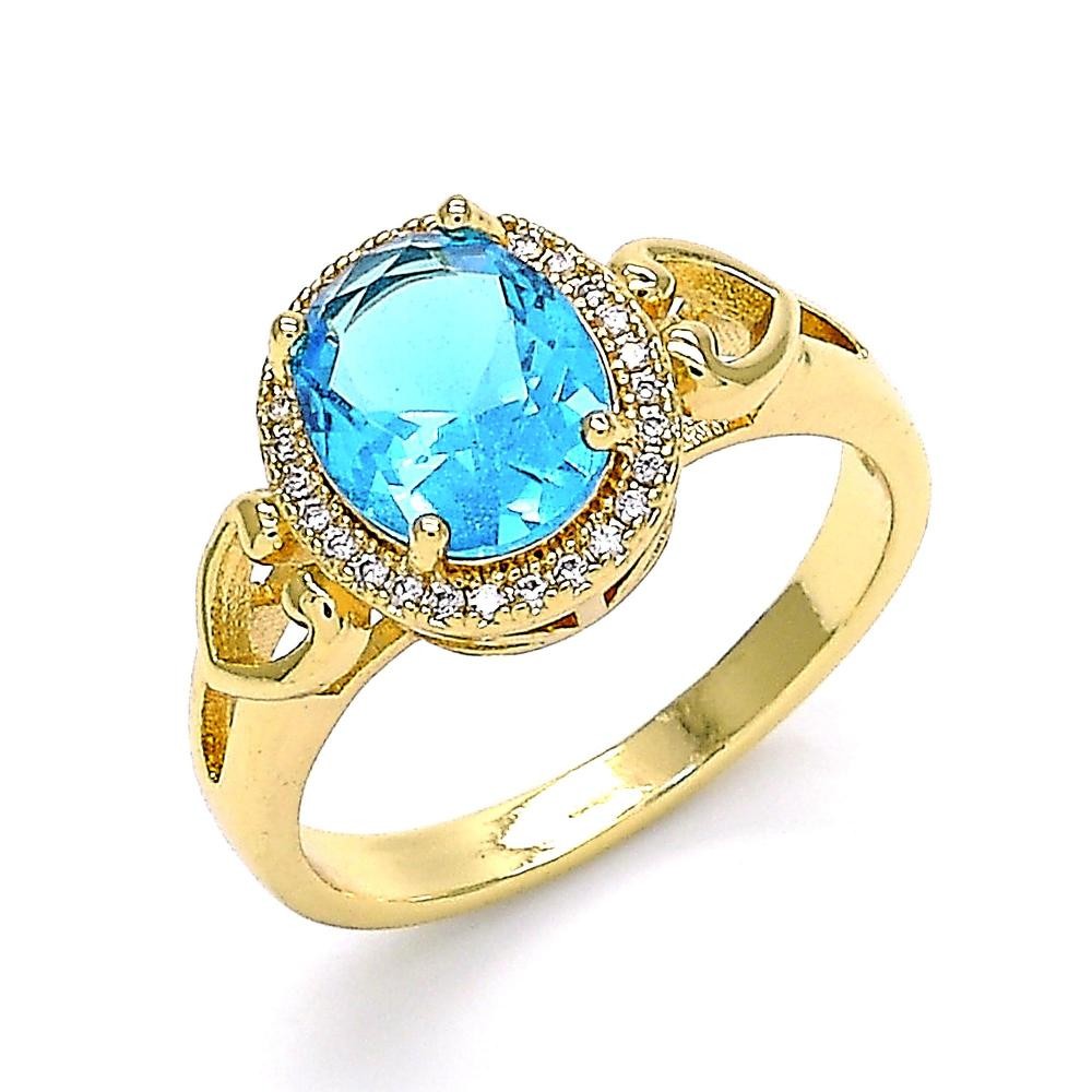 Gold Filled Multi Stone Ring Heart Design with Blue Topaz and White Cubic Zirconia Polished Finish Golden Tone
