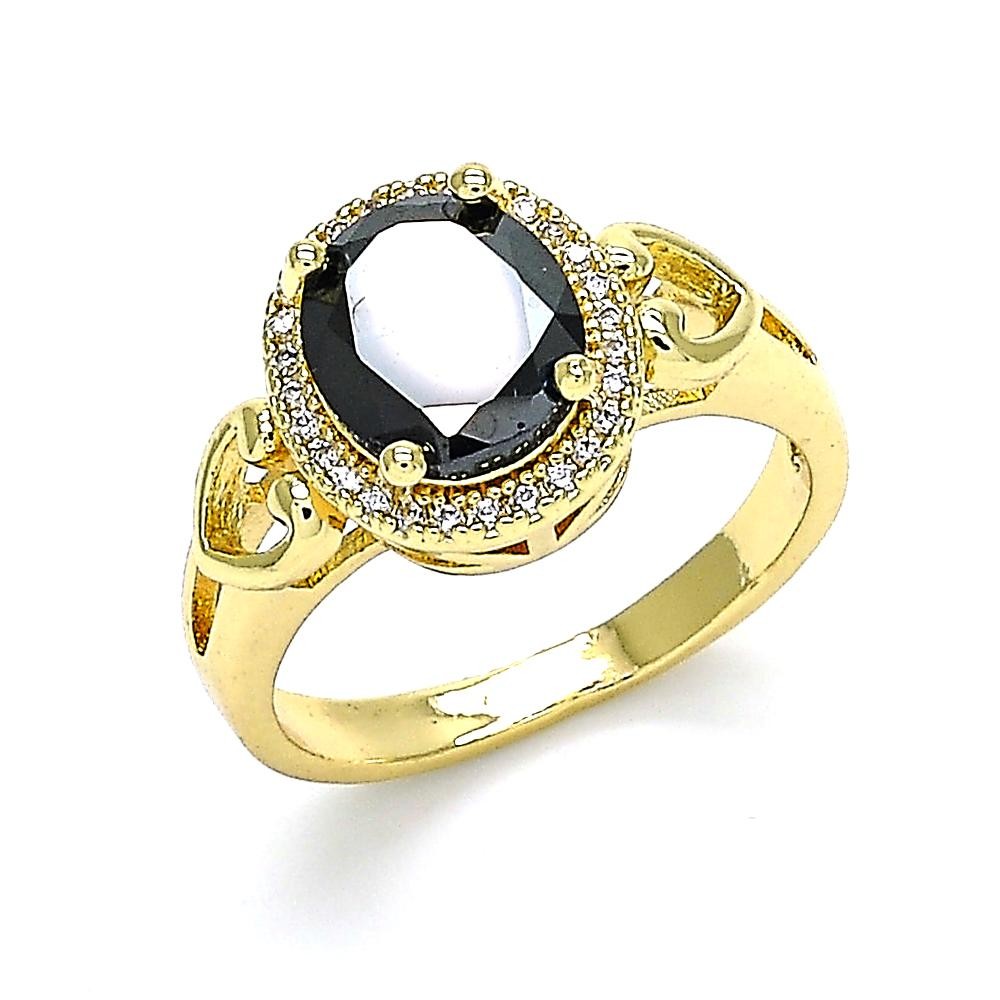 Gold Filled Multi Stone Ring Heart Design with Black and White Cubic Zirconia Polished Golden Tone