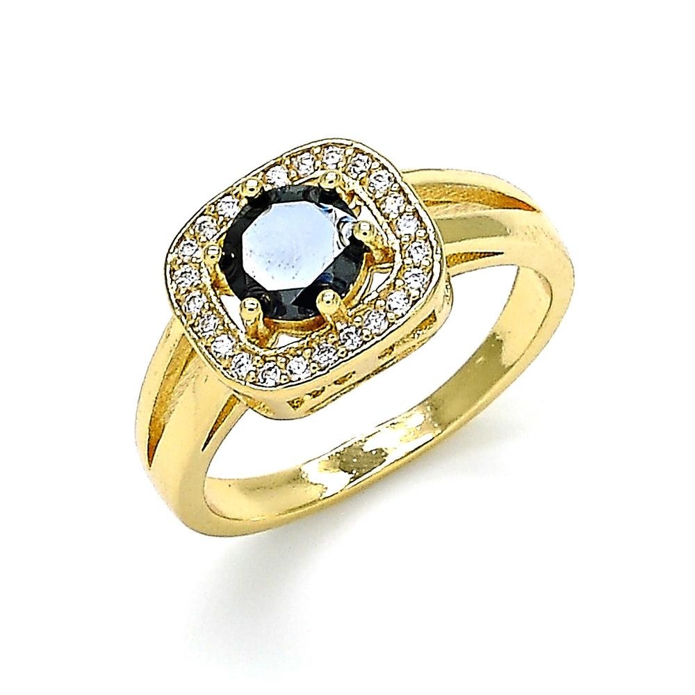 Gold Filled Multi Stone Ring with Black and White Cubic Zirconia Polished Finish Golden Tone