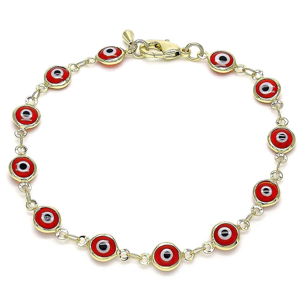 Gold Filled Greek Eye Design Fancy Bracelet Red Resin Finish Golden Tone