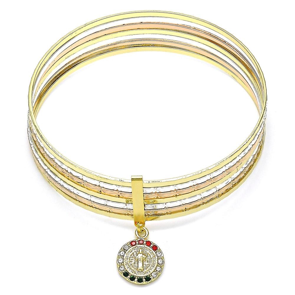 Gold Filled Semanario Bangle San Benito Design With Multicolor Crystal Diamond Cutting Finish Tri Tone