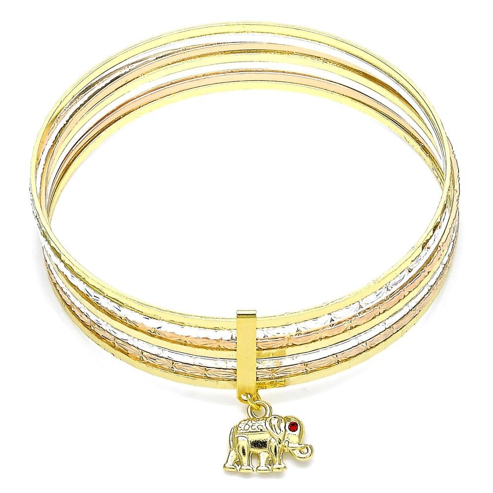 Gold Filled Semanario Bangle Elephant Design With Garnet Crystal Diamond Cutting Finish Tri Tone