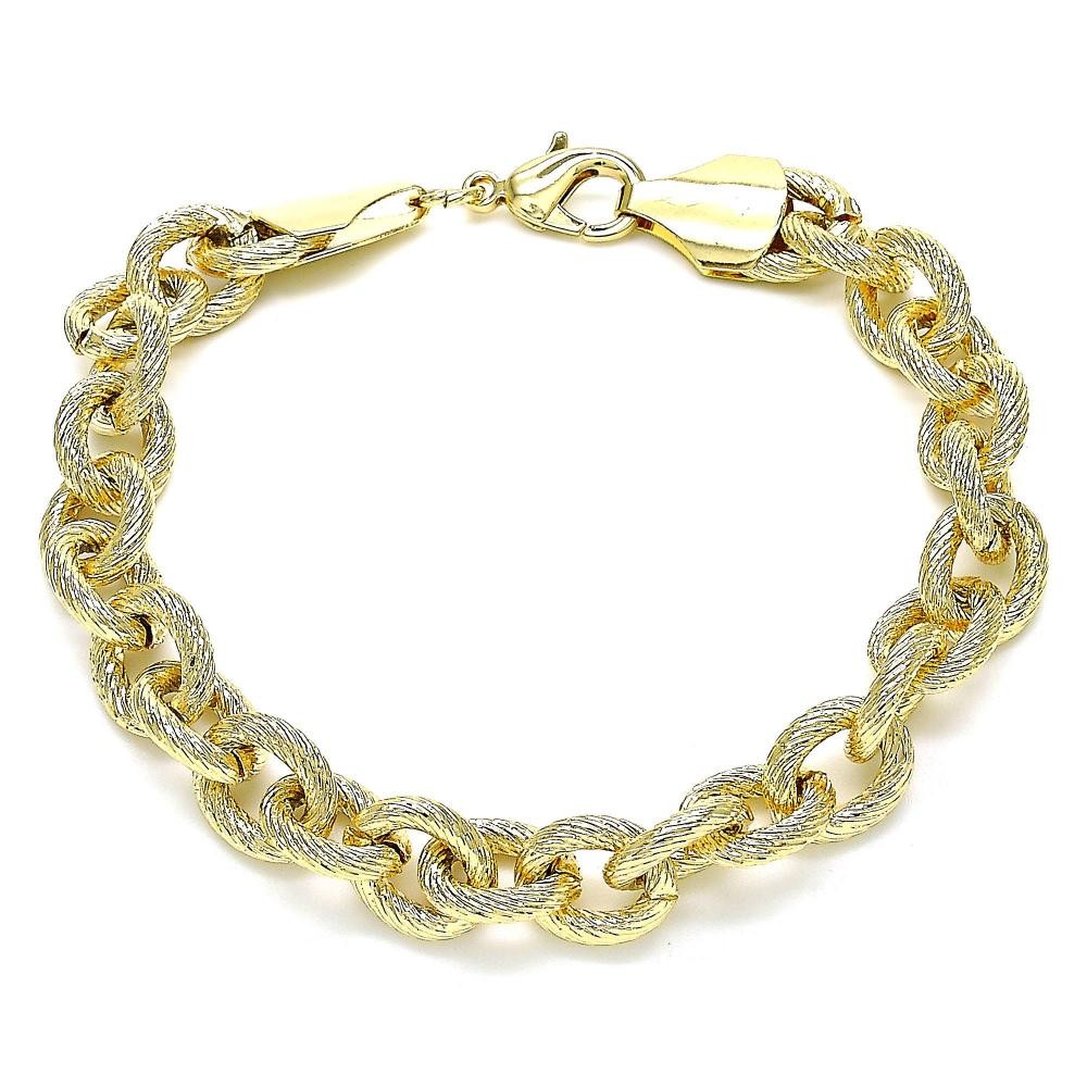 Gold Filled Charm Bracelet Rolo Design Diamond Cutting Finish Golden Tone