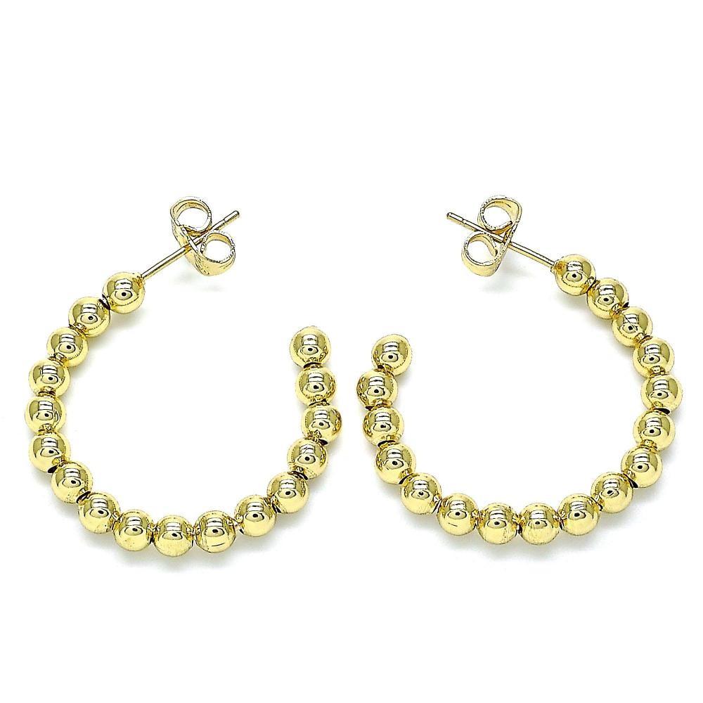 Gold Filled 30mm Hoop Earrings Ball Design Polished Finish Golden Tone
