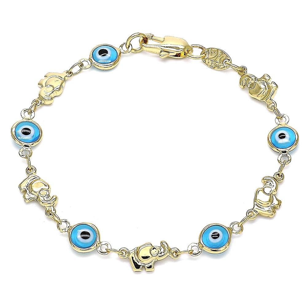 Gold Filled Greek Eye and Elephant Design Fancy Bracelet Turquoise Resin Finish Golden Tone