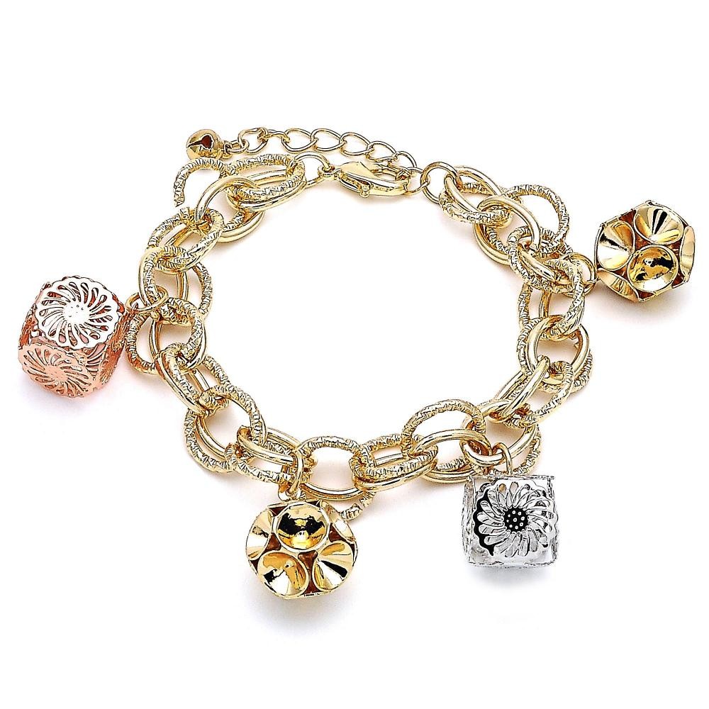Gold Filled Fancy Bracelet With White Cubic Zirconia Polished Finish Tri Tone