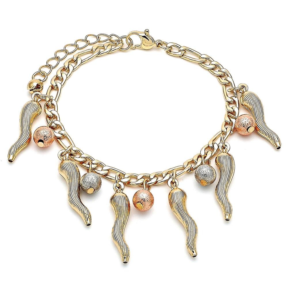 Gold Filled Charm Bracelet Ball Design Matte Finish Tri Tone