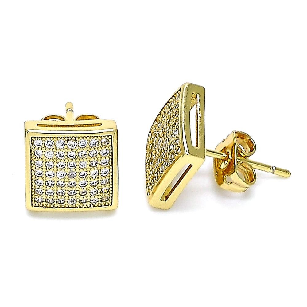 Gold Filled Stud Earrings With White Micro Pave Polished Finish Golden Tone