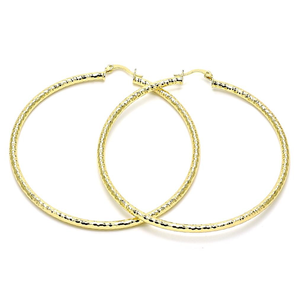 Gold Filled 2x70mm Extra Large Hoop Diamond Cutting Finish Golden Tone