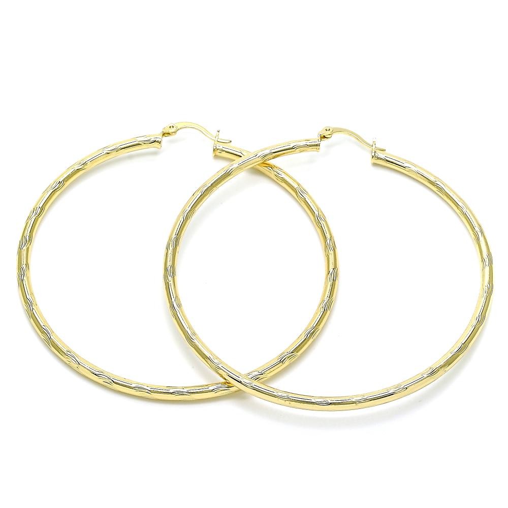 Gold Filled 2x70mm Extra Large Hoop Diamond Cutting Finish Golden Tone