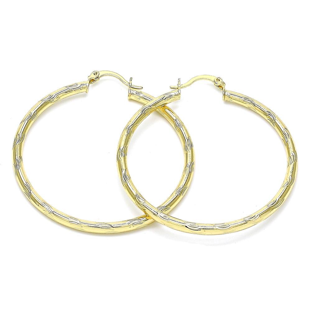 Gold Filled Large Hoop Diamond Cutting Finish Golden Tone