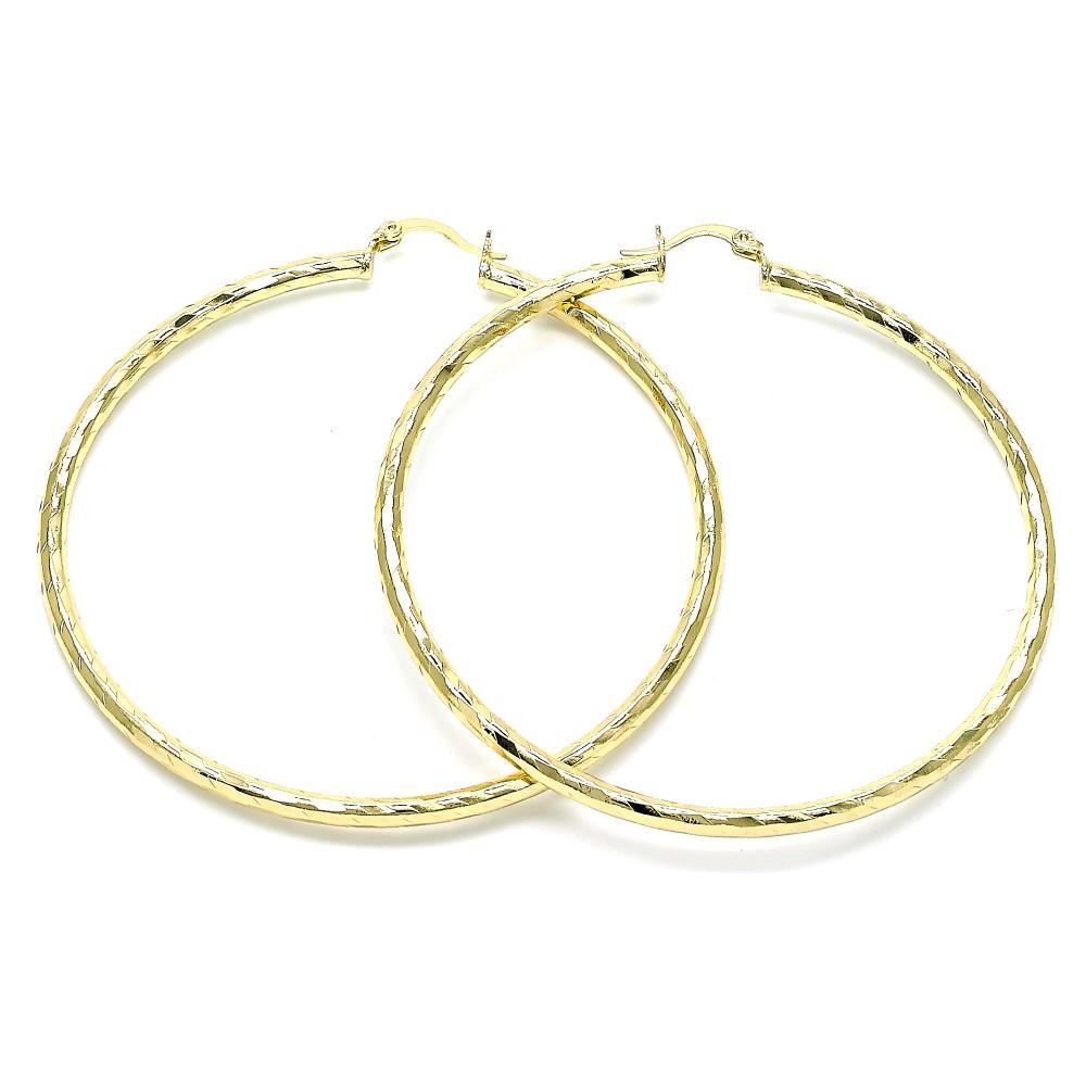 Gold Filled 2x70mm Extra Large Hoop Diamond Cutting Finish Golden Tone