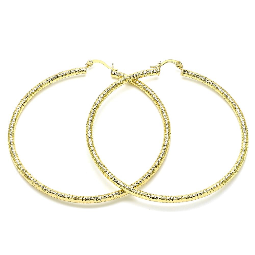 Gold Filled 2x70mm Extra Large Hoop Diamond Cutting Finish Golden Tone