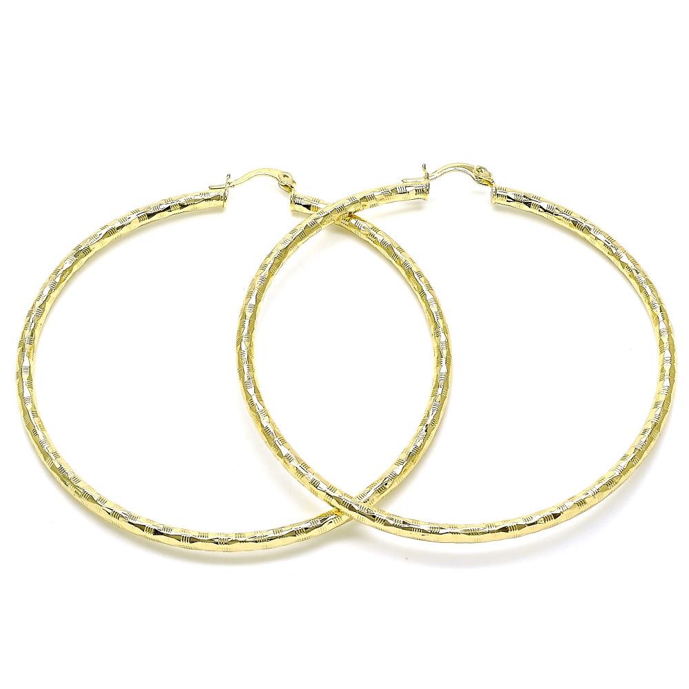 Gold Filled 2x70mm Extra Large Hoop Diamond Cutting Finish Golden Tone