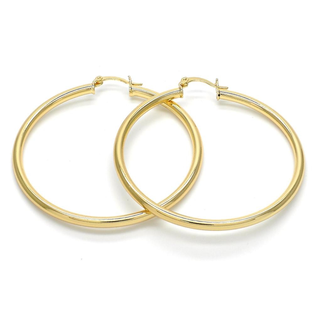 Gold Filled 3x50mm Small Hoop Earrings Polished Finish Golden Tone