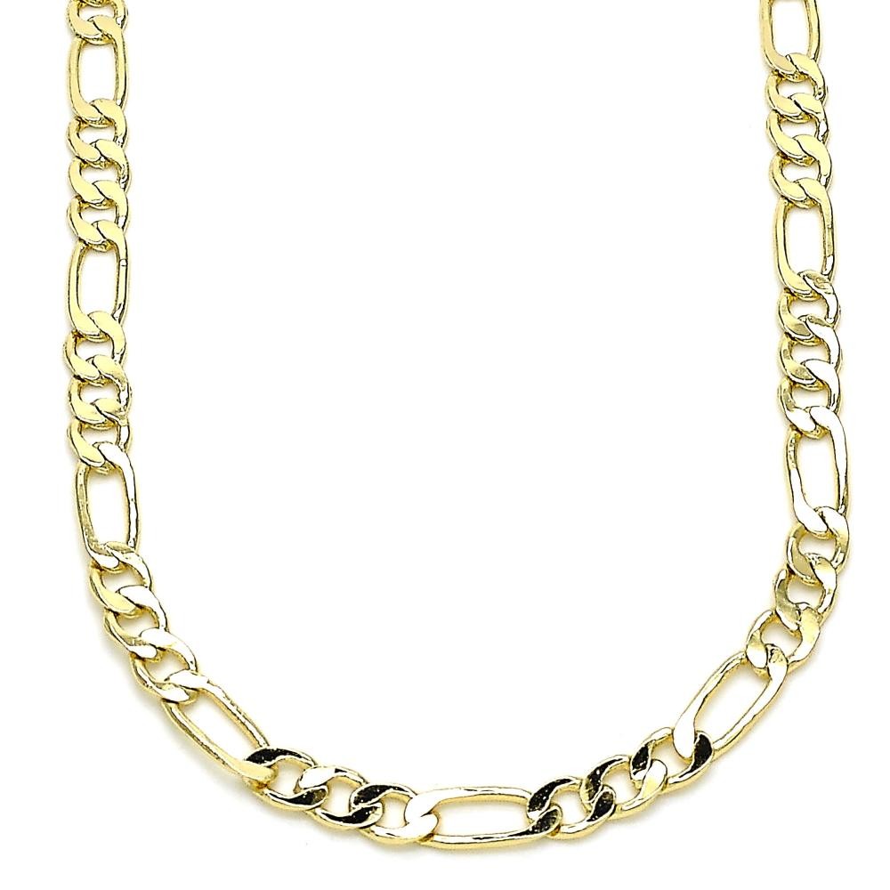 Gold Finish 24" Basic Necklace Figaro Design Polished Golden Tone