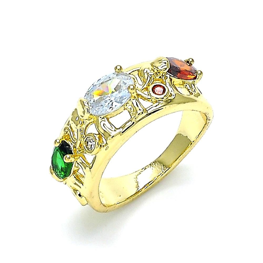 Gold Filled Multi Stone Ring Elephant Design With Multicolor Cubic Zirconia Polished Finish Golden Tone