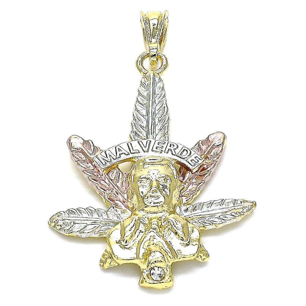 Gold Filled Religious Pendant Leaf Design With White Crystal Polished Finish Tri Tone