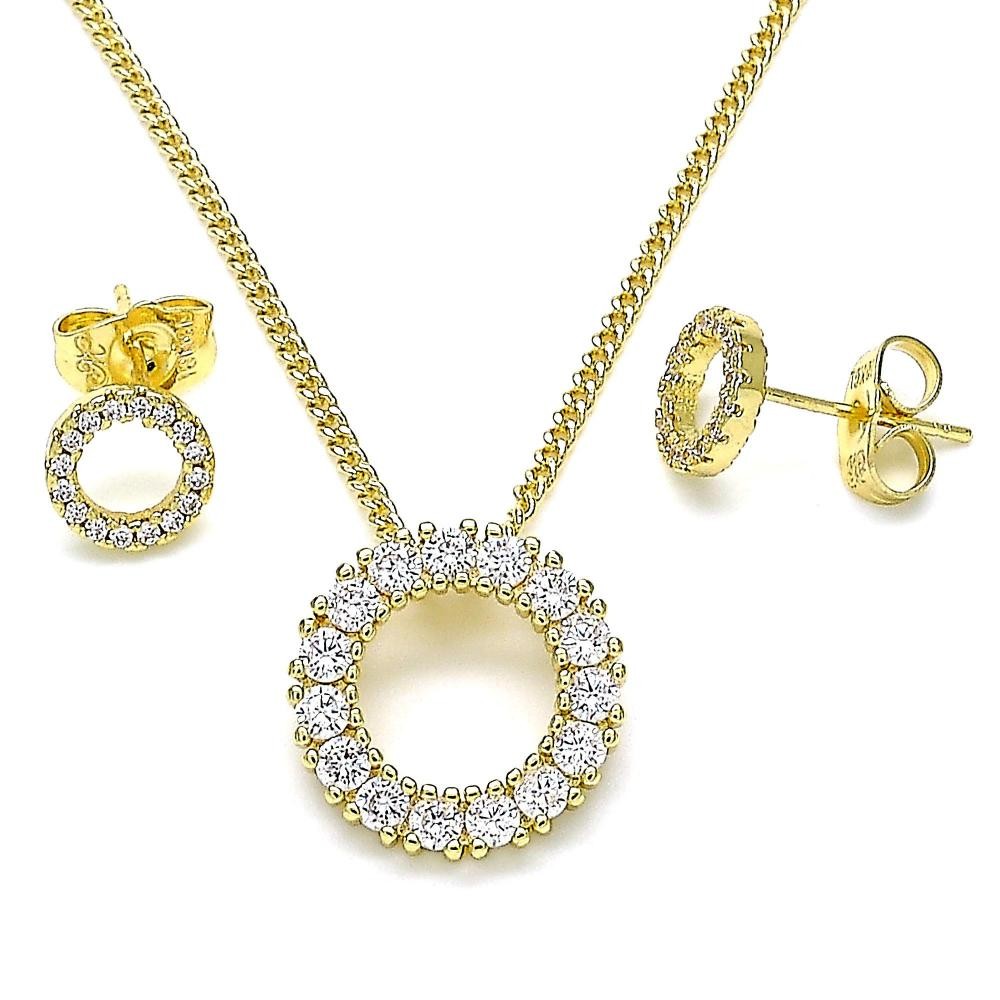 Gold Filled Earring and Pendant Set With White Cubic Zirconia Polished Finish Golden Tone