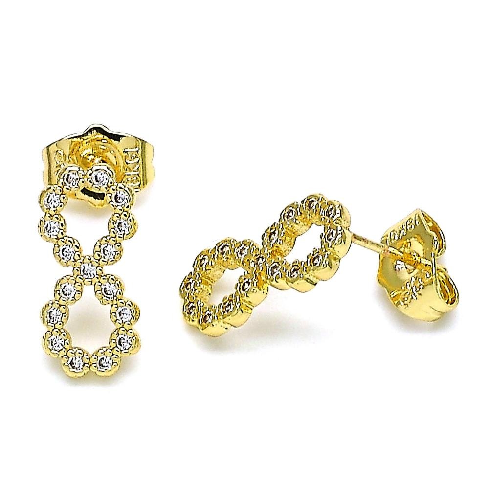 Gold Filled Stud Earrings Infinite Design With White Cubic Zirconia Polished Finish Golden Tone