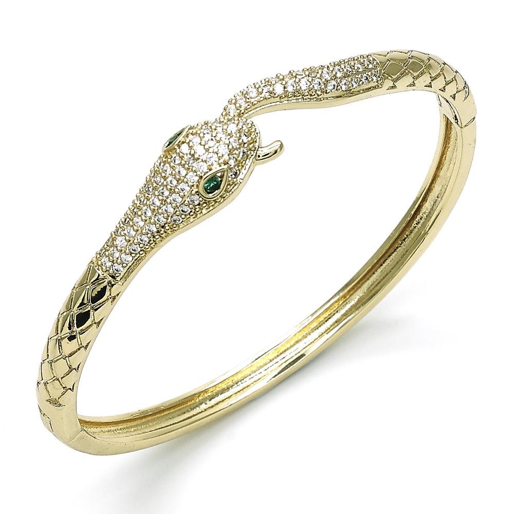 Gold Filled Snake Design Bangle With Micro Pave CZ Gold Tone Polished Finish