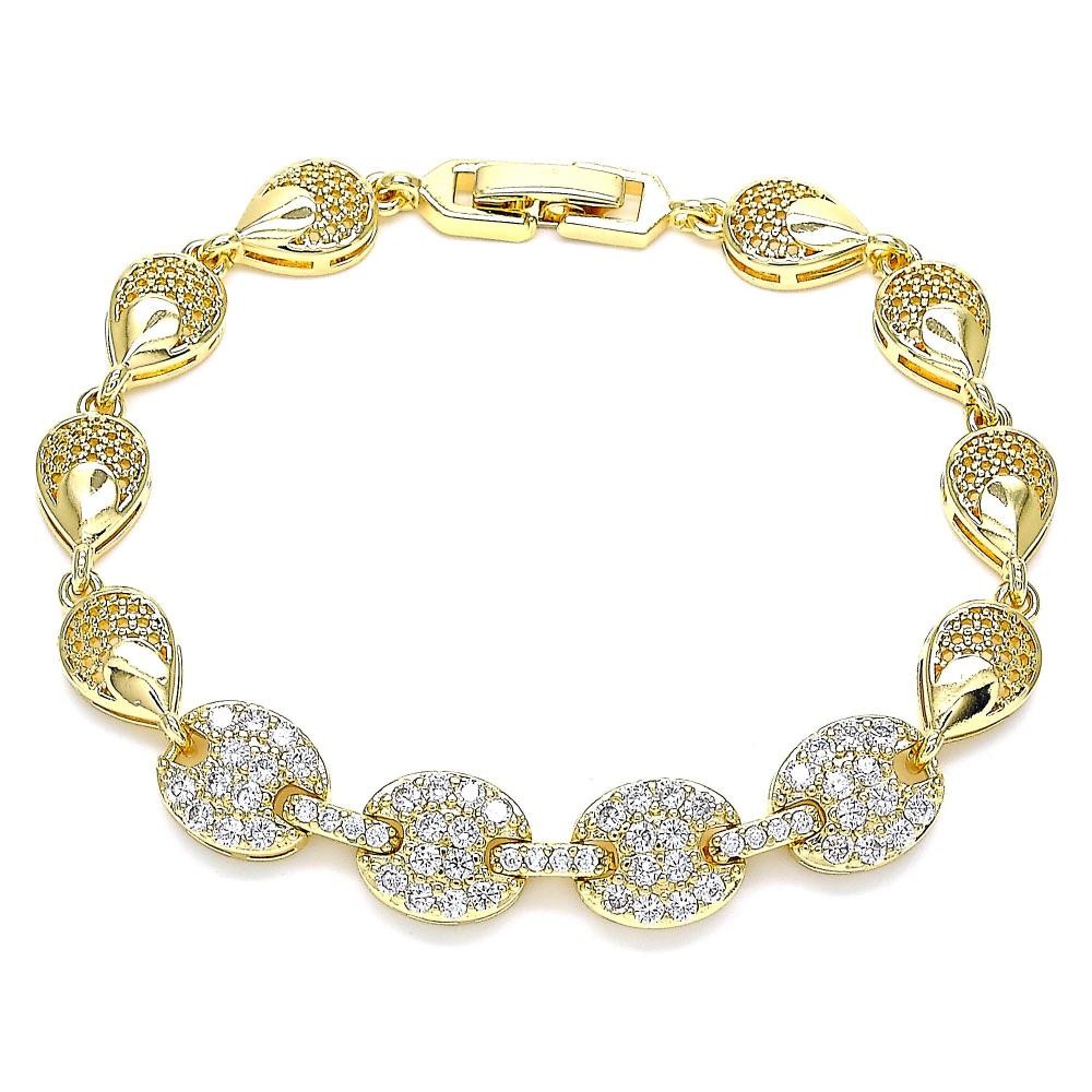 Gold Filled Fancy Bracelet With White Micro Pave Polished Finish Golden Tone
