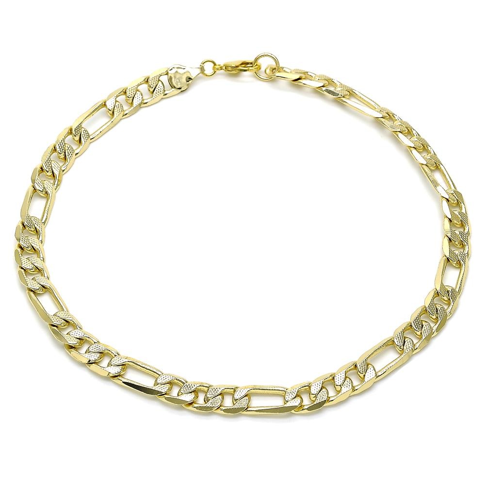 Gold Filled Anklet Pave Figaro Design Polished Golden Finish 7 MM Thickness 12 Inches Length