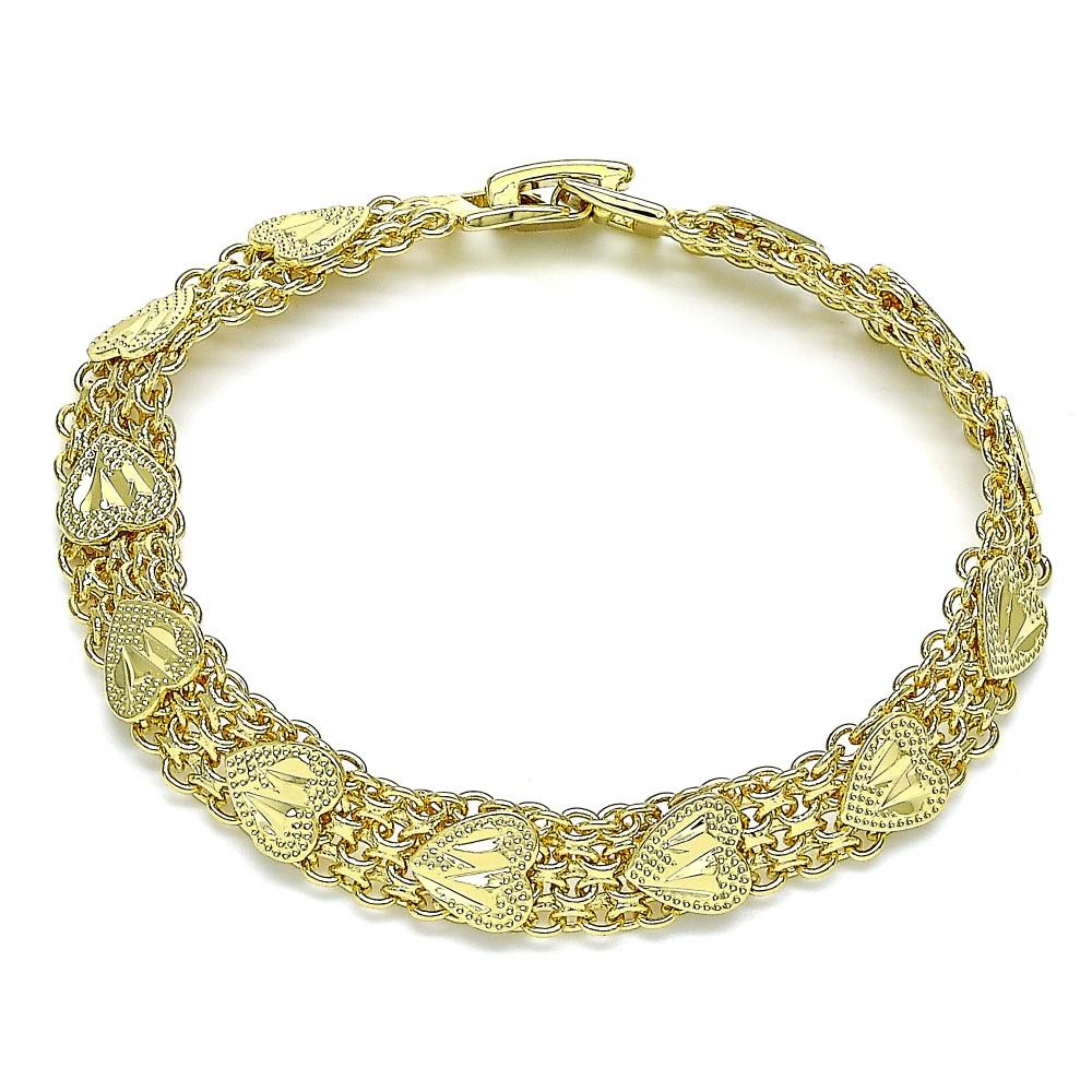 Gold Filled Fancy Bracelet Heart Design Polished Golden Tone