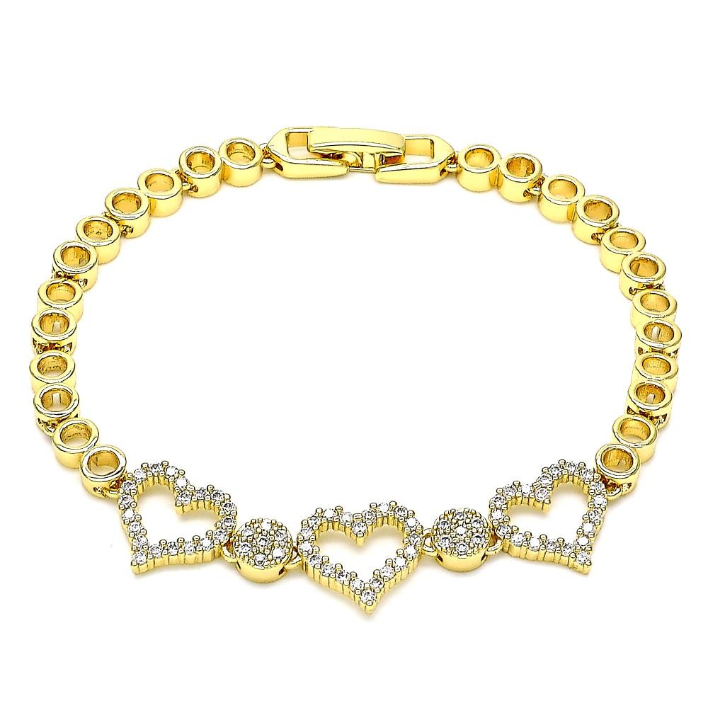 Gold Filled Fancy Bracelet Heart Design With White Micro Pave Polished Finish Golden Tone