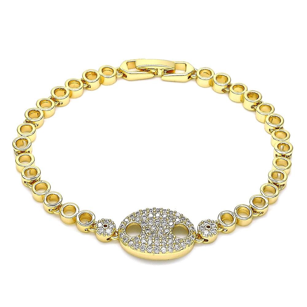 Gold Filled Fancy Bracelet Puff Mariner Design With White Micro Pave Polished Finish Golden Tone
