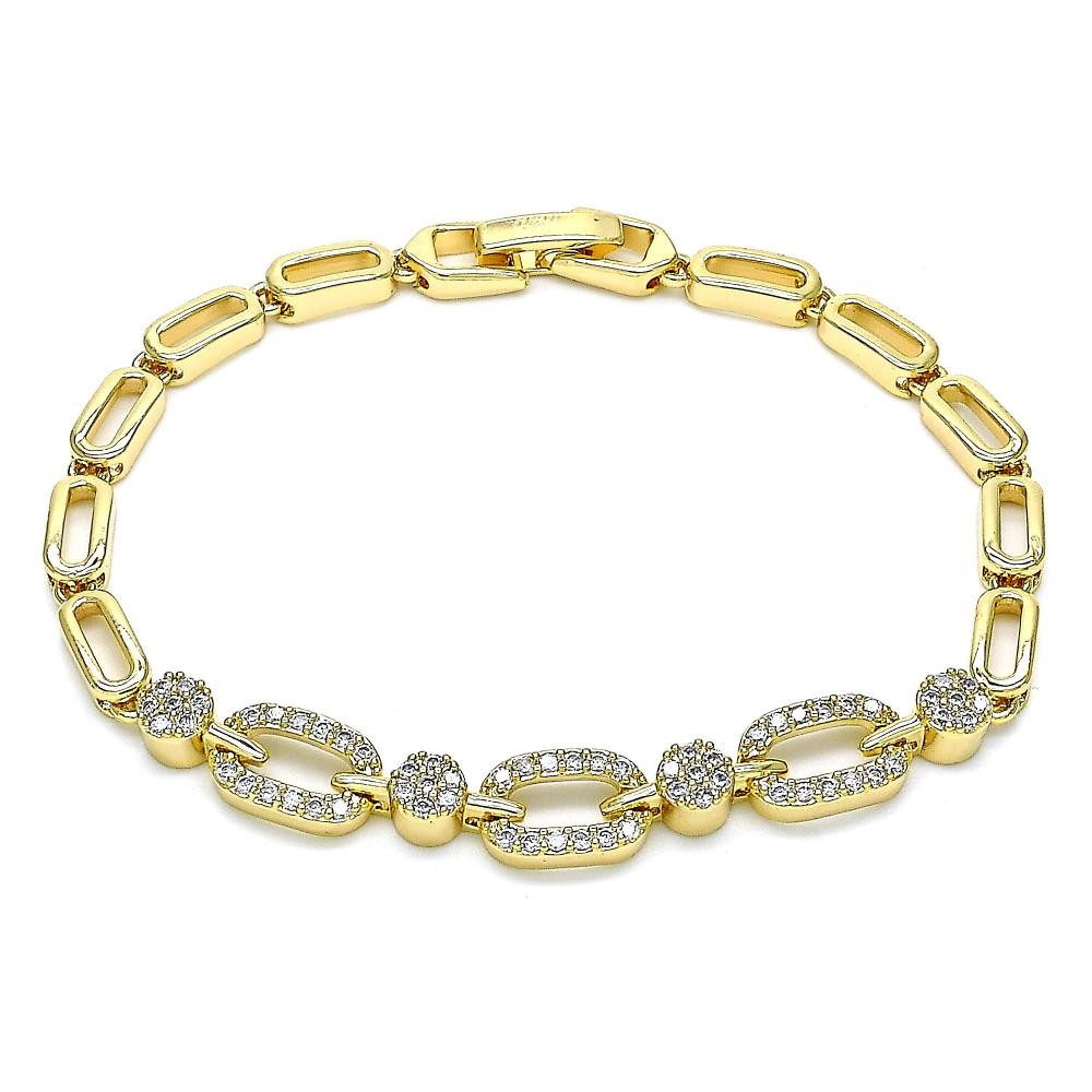 Gold Filled Fancy Bracelet With White Micro Pave Polished Finish Golden Tone