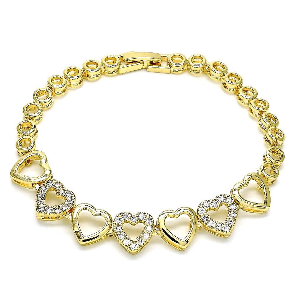Gold Filled Fancy Bracelet Heart Design With White Cubic Zirconia Polished Finish Golden Tone