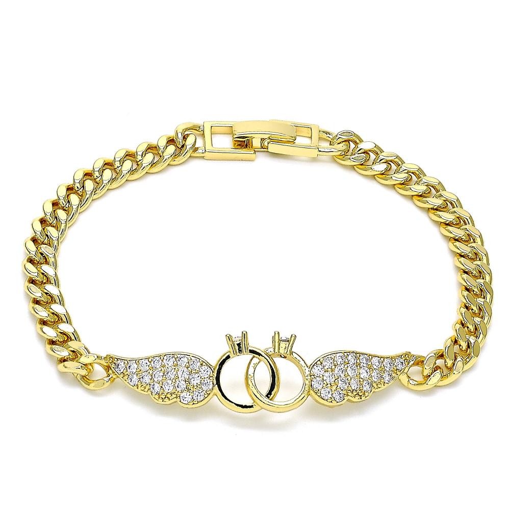 Gold Filled Fancy Bracelet With White Cubic Zirconia Polished Finish Golden Tone