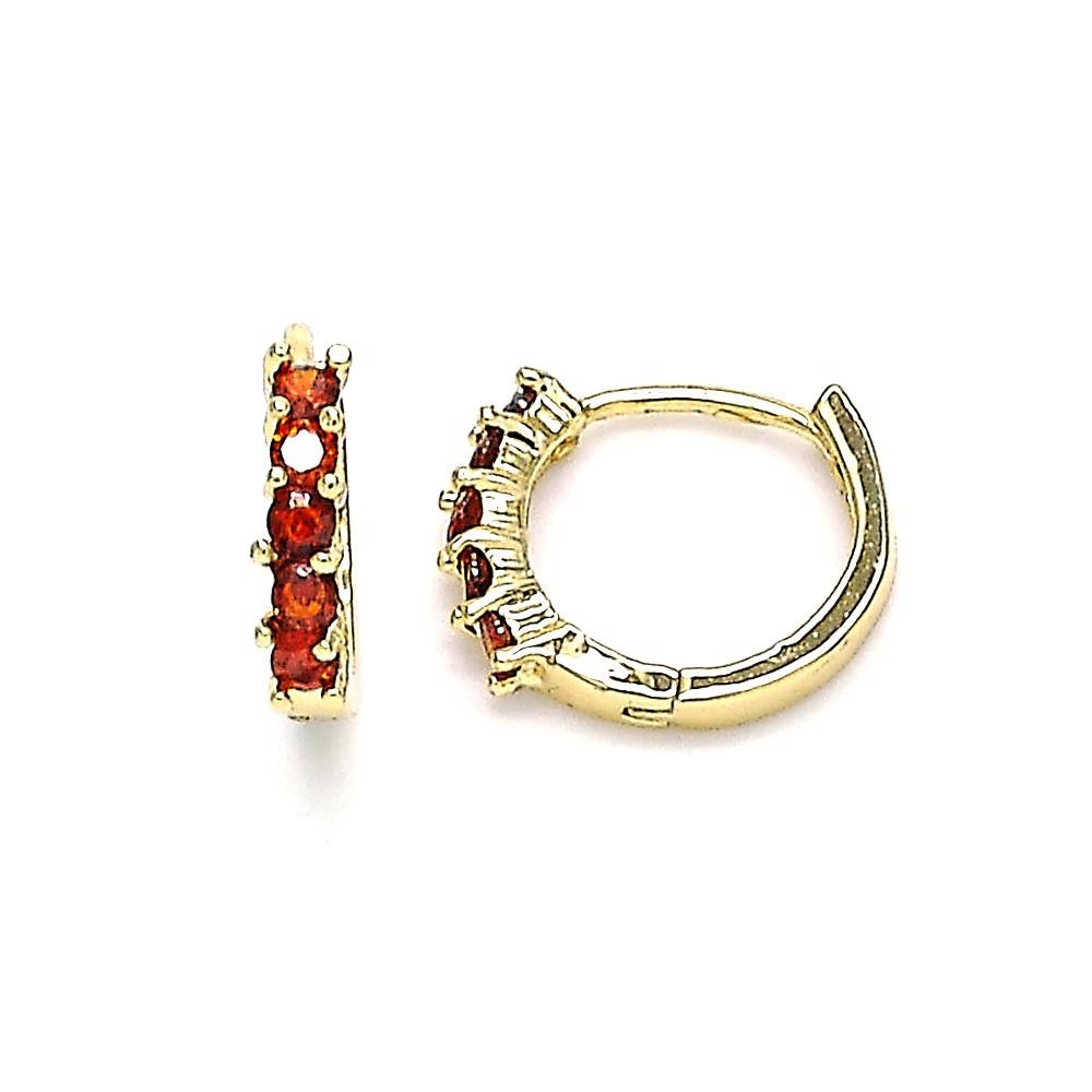 Gold Finish Huggie Hoop with Garnet Cubic Zirconia Polished Golden Tone