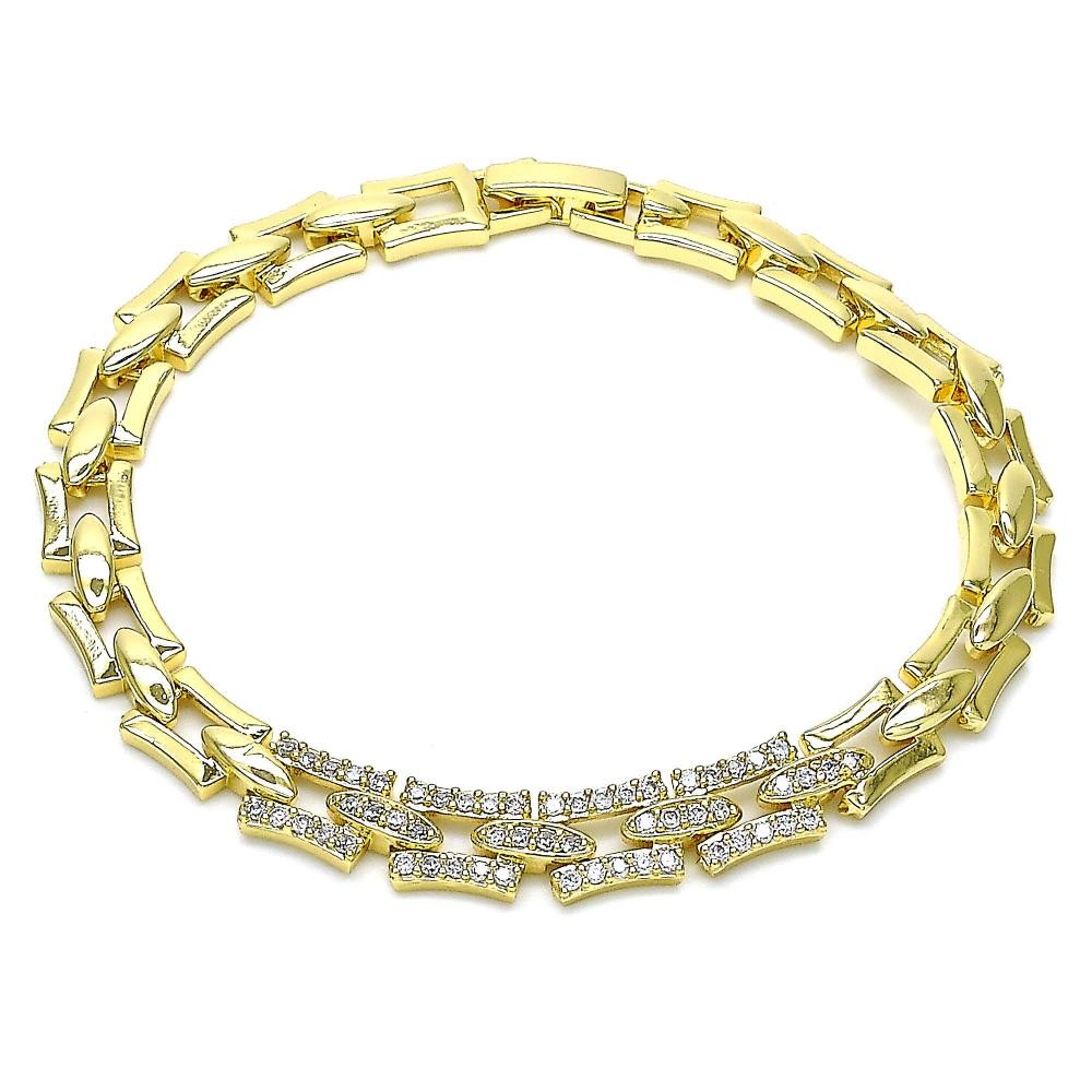 Gold Filled Fancy Bracelet With White Micro Pave Polished Finish Golden Tone