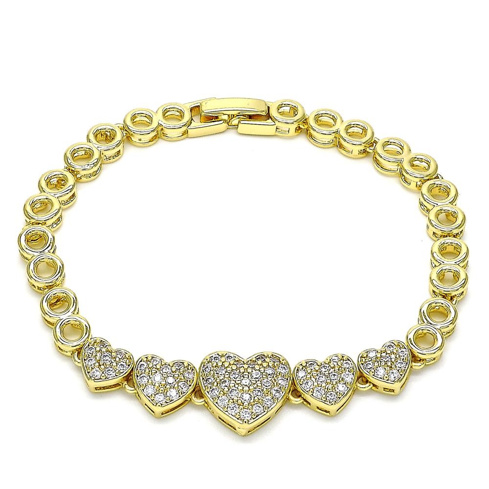 Gold Filled Fancy Bracelet Heart Design With White Micro Pave Polished Finish Golden Tone