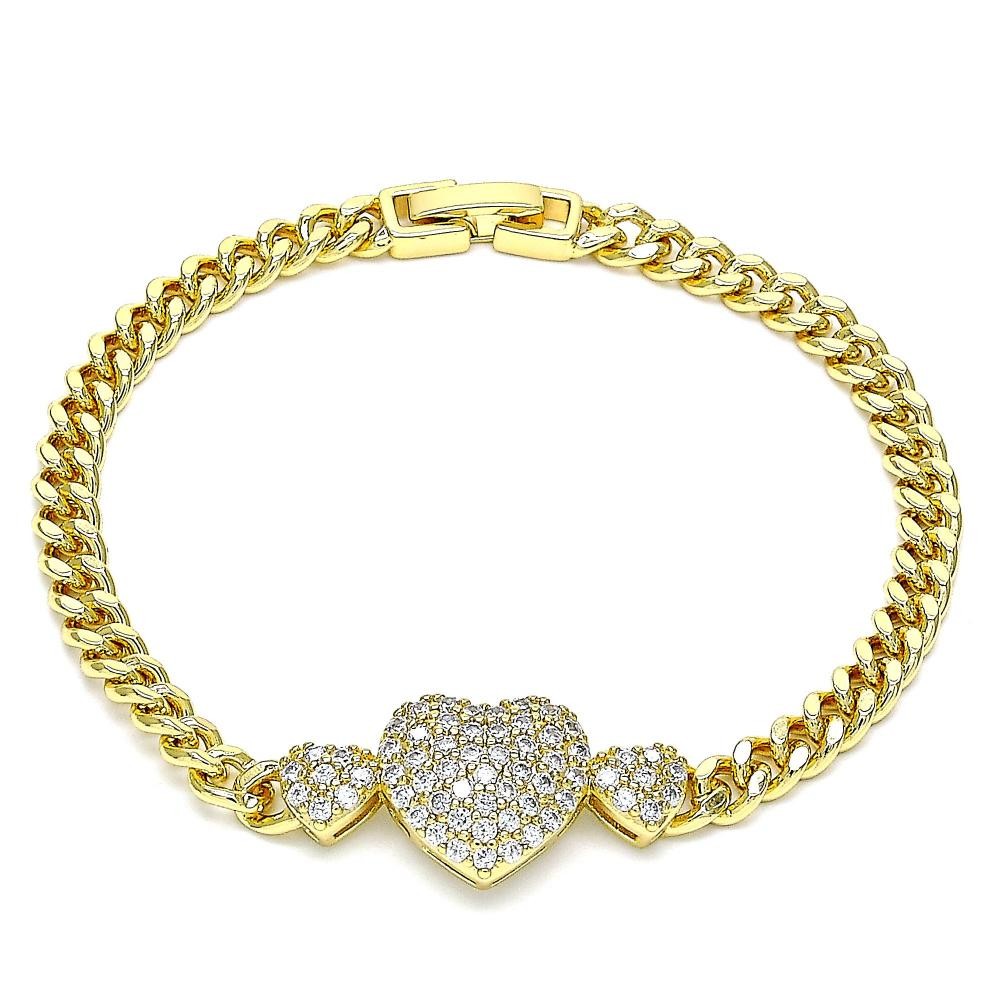 Gold Filled Fancy Bracelet Heart Design With White Cubic Zirconia Polished Finish Golden Tone