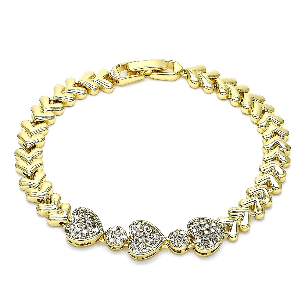 Gold Filled Fancy Bracelet Heart Design With White Micro Pave Polished Finish Golden Tone