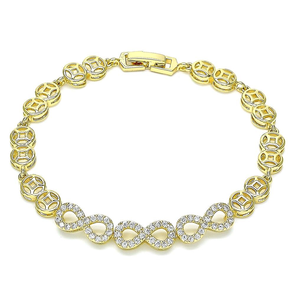 Gold Filled Fancy Bracelet Infinite Design With White Micro Pave Polished Finish Golden Tone