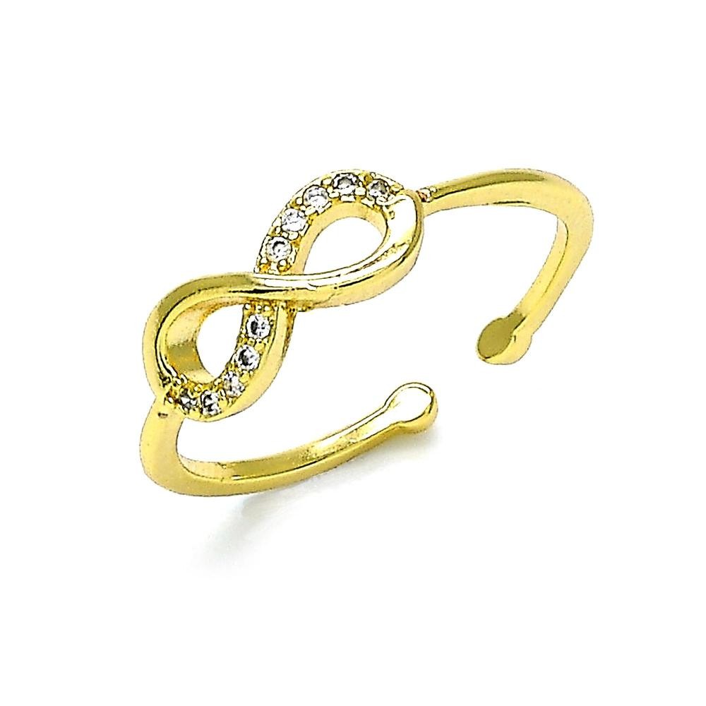 Gold Finish Multi Stone Ring Infinite Design with White Micro Pave Polished Golden Tone