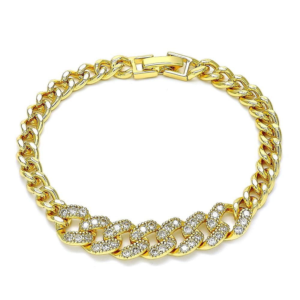 Gold Filled Fancy Bracelet with White Micro Pave Polished Golden Tone