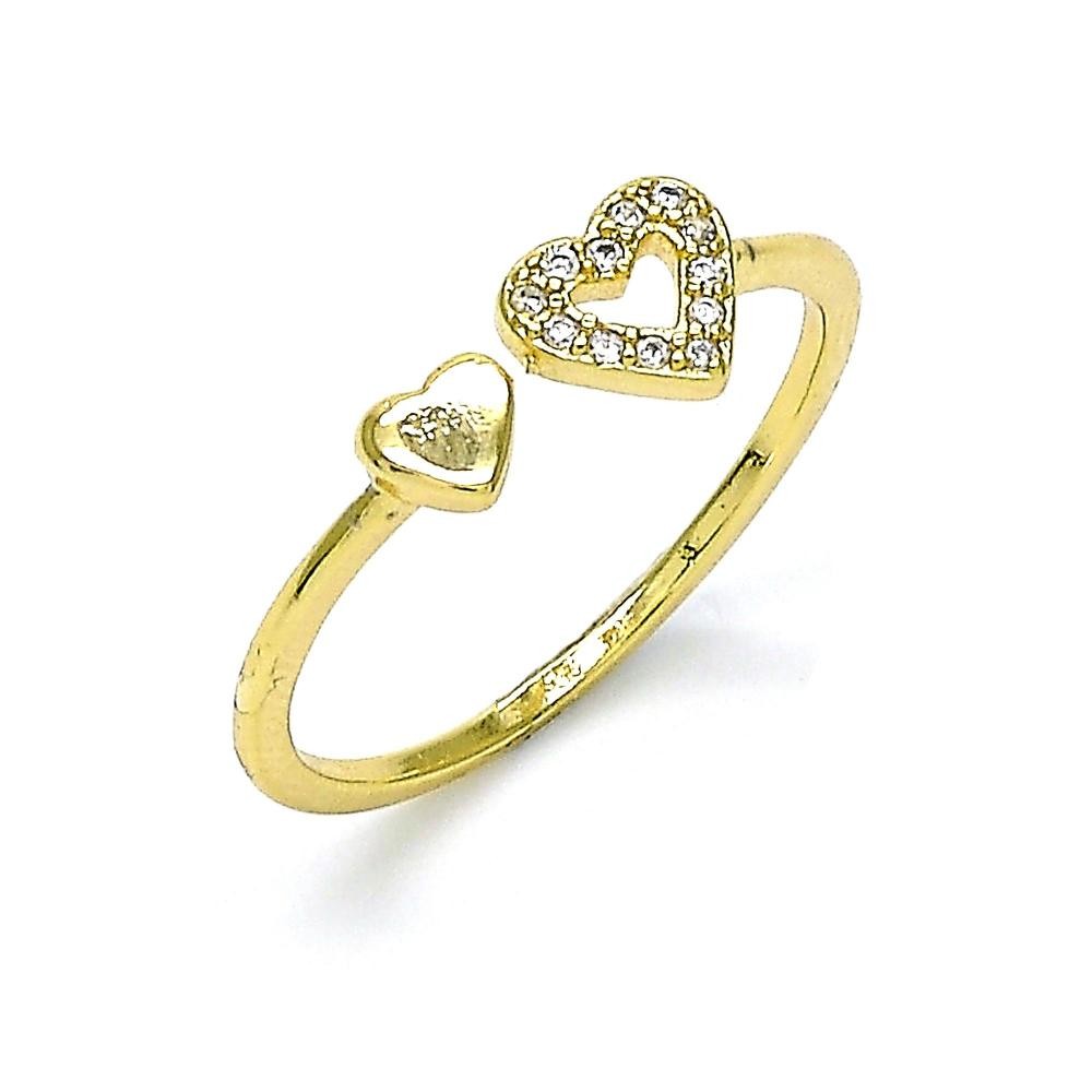 Gold Filled Ring Heart Design With White Cubic Zirconia Polished Finish Golden Tone (One size fits all)
